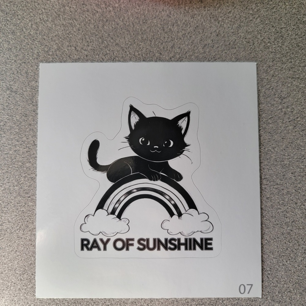 Cute Black Cat Ray of Sunshine Rainbow Sticker Decal Laptop Car Decor‎